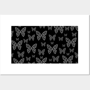 Black and White Butterflies Flowers Pattern Posters and Art